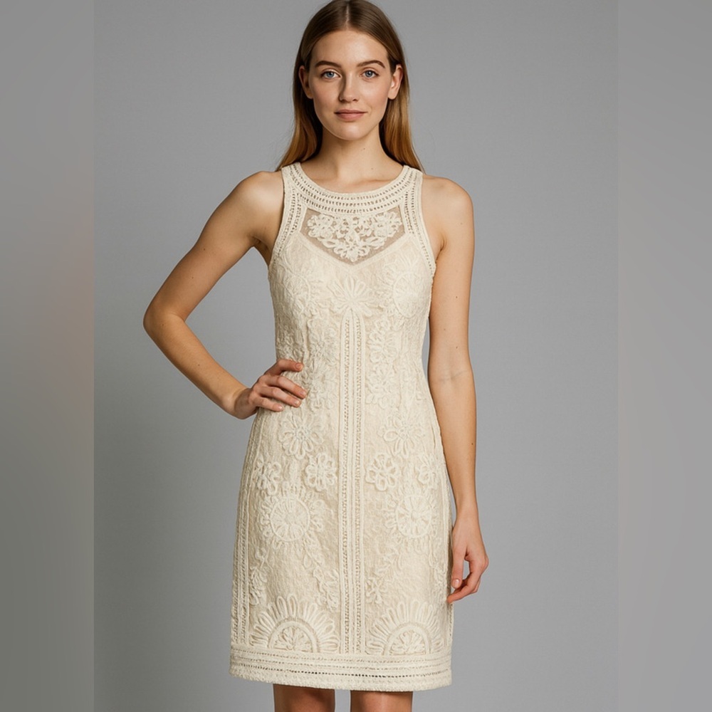 ✨ Sue Wong Nocturne Ivory Lace Embroidered Cocktail Dress | Size 4
